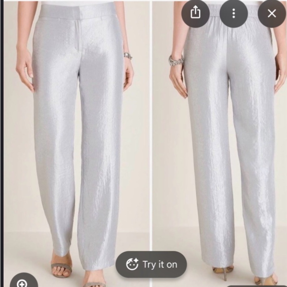 Travelers by Chicos Platinum Silver Welt Pants Size 12R (Chicos 2R) Travel